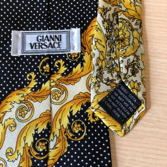 Vintage Gianni Versace 100% Silk Baroque Filigree Navy & Gold Tie - Picture 7 of 10
